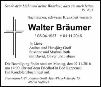 Traueranzeige von Walter Bräumer 