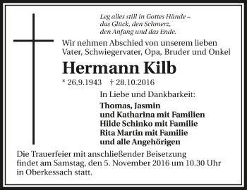 Traueranzeige von Hermann Kilb 