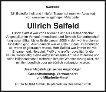 Traueranzeige von Ullrich Salfeld 