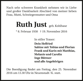 Traueranzeige von Ruth Just 