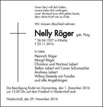 Traueranzeige von Nelly Röger 