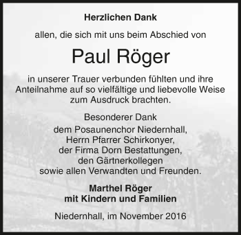 Traueranzeige von Paul Röger 