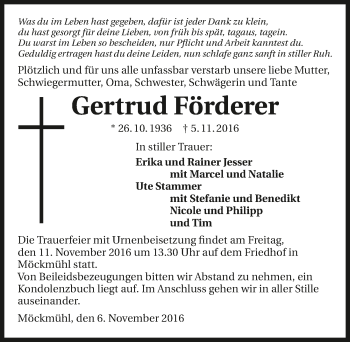 Traueranzeige von Gertrud Förderer 