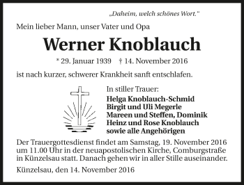 Traueranzeige von Werner Knoblauch 