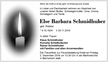 Traueranzeige von Else Barbara Schmidhuber 