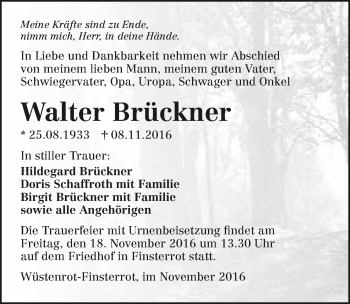 Traueranzeige von Walter Brückner 