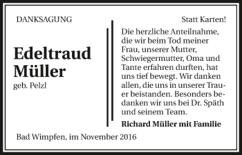 Traueranzeige von Edeltraud Müller 