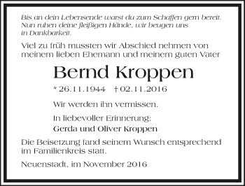 Traueranzeige von Bernd Kroppen 