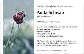 Traueranzeige von Anita Schwab 