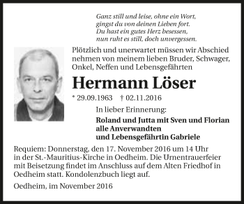 Traueranzeige von Hermann Löser 