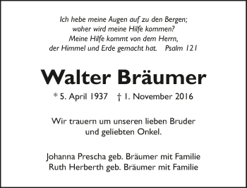 Traueranzeige von Walter Bräumer 