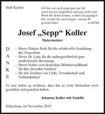 Traueranzeige von Josef Koller 