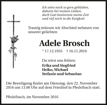 Traueranzeige von Adele Brosch 