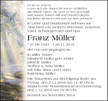 Traueranzeige von Franz Müller 