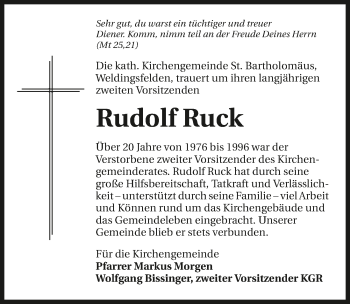 Traueranzeige von Rudolf Ruck 