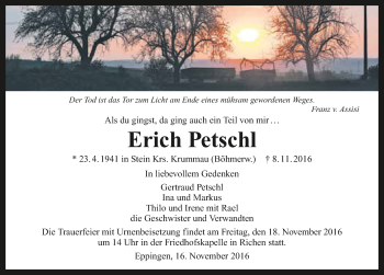 Traueranzeige von Erich Petschl 