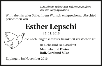 Traueranzeige von Esther Lepschi 