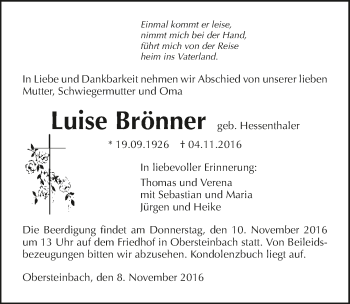Traueranzeige von Luise Brönner 