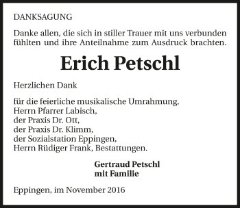 Traueranzeige von Erich Petschl 