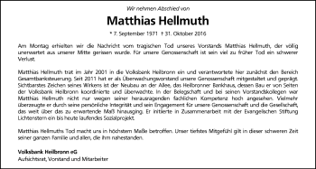 Traueranzeige von Matthias Hellmuth 