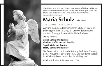 Traueranzeige von Maria Schulz 