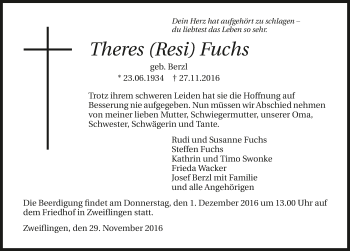Traueranzeige von Theres Fuchs 