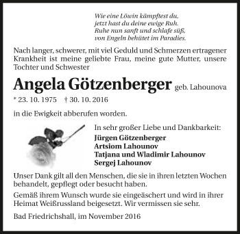 Traueranzeige von Angela Götzenberger 