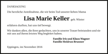 Traueranzeige von Lisa Marie Keller 