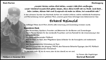Traueranzeige von Erhard Reimold 