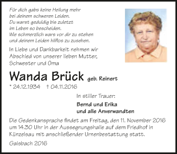 Traueranzeige von Wanda Brück 