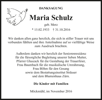 Traueranzeige von Maria Schulz 