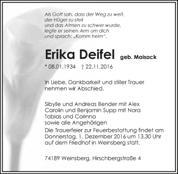 Traueranzeige von Erika Deifel 