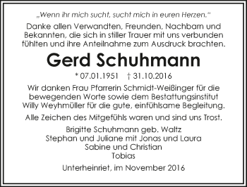 Traueranzeige von Gerd Schuhmann 