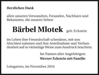 Traueranzeige von Bärbel Mlotek 