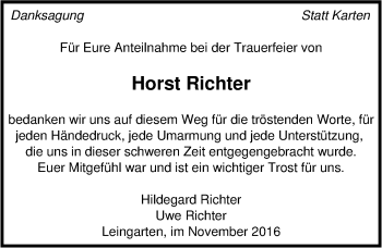 Traueranzeige von Horst Richter 