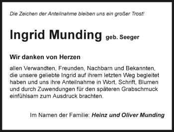 Traueranzeige von Ingrid Munding 