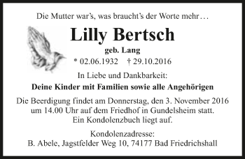 Traueranzeige von Lilly Bertsch 