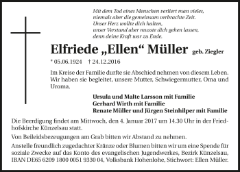 Traueranzeige von Elfriede Müller 