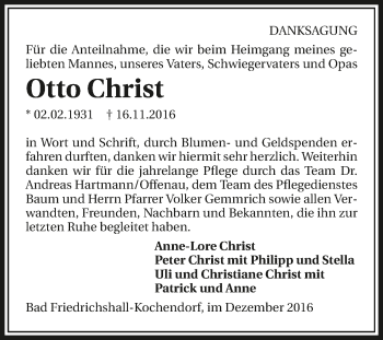 Traueranzeige von Otto Christ 