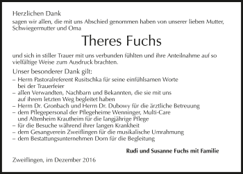 Traueranzeige von Theres Fuchs 