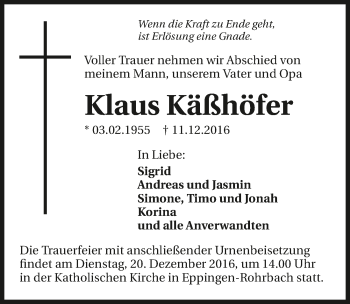 Traueranzeige von Klaus Käßhöfer 