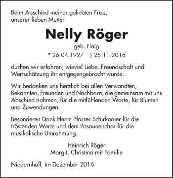 Traueranzeige von Nelly Röger 