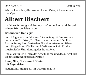 Traueranzeige von Albert Rischert 