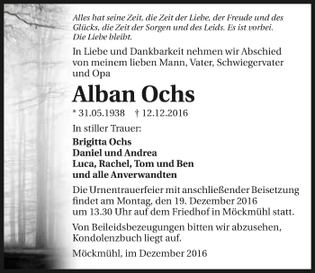 Traueranzeige von Alban Ochs 