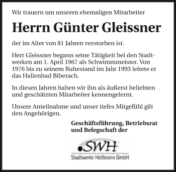 Traueranzeige von Günter Gleissner 