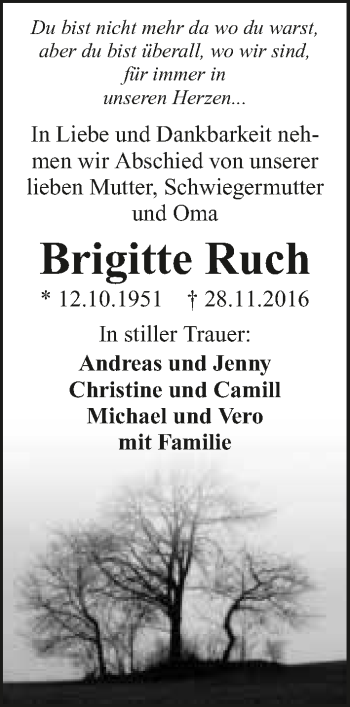 Traueranzeige von Brigitte Ruch 