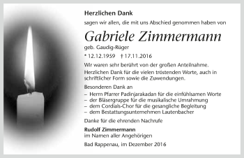 Traueranzeige von Gabriele Zimmermann 