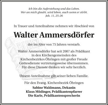 Traueranzeige von Walter Ammersdörfer 