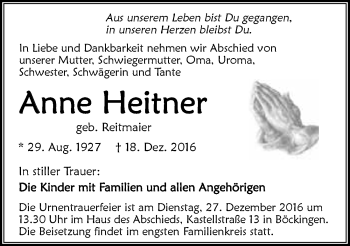 Traueranzeige von Anna Heitner 