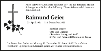 Traueranzeige von Raimund Geier 